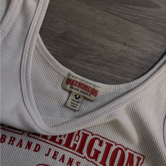 True Religion White Ribbed Tank with Red Logo Graphic - Picture 2 of 3